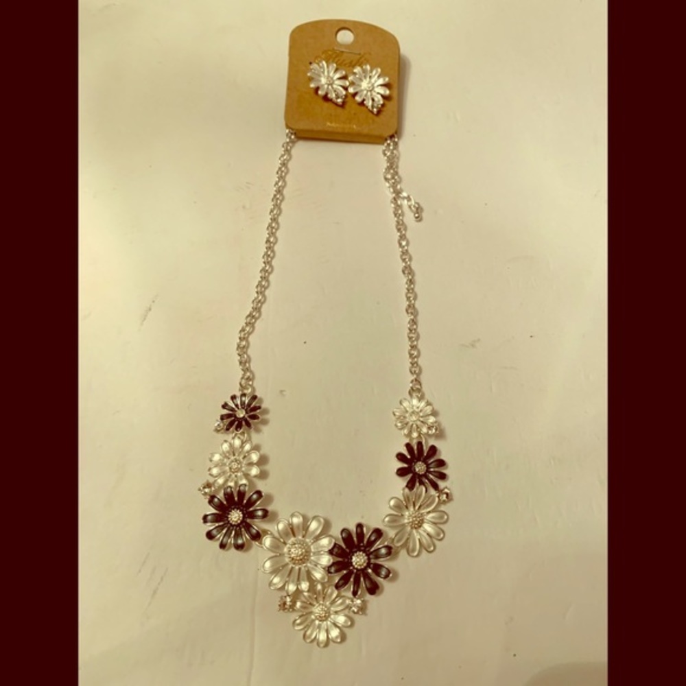 Hush Flower Necklace with Pierced Earrings NWOT